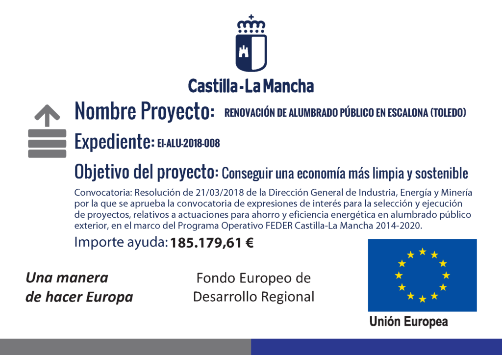 Iniciadas las obras de Renovación del Alumbrado Público en Riberas del Alberche 1ª fase, subvencionada por la Dirección General de Industria, Energía y Minería en el marco del Programa Operativo FEDER Castilla-La Mancha 2014-2020 - Ayuntamiento de Escalona