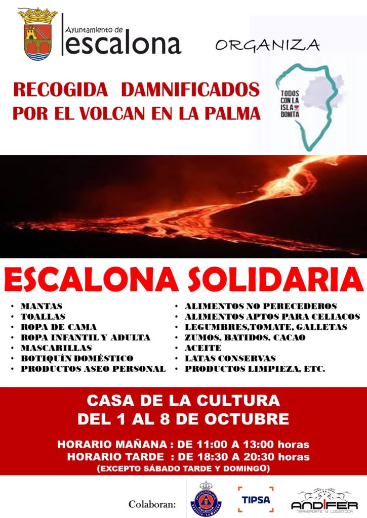 Recogida solidaria damnificados por el volcán de La Palma - Ayuntamiento de Escalona