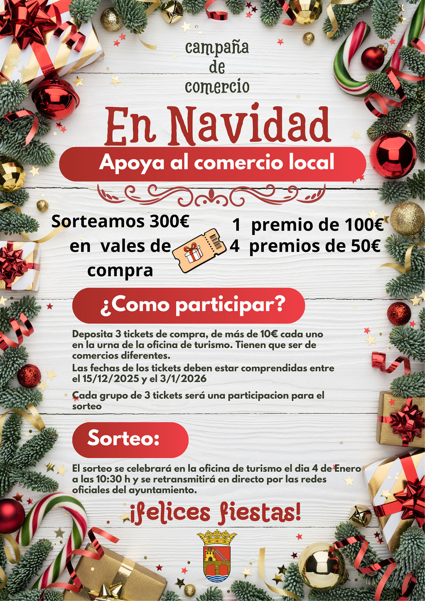Campaña de Navidad del Ayuntamiento de Escalona para apoyar el comercio local con sorteo de vales de compra